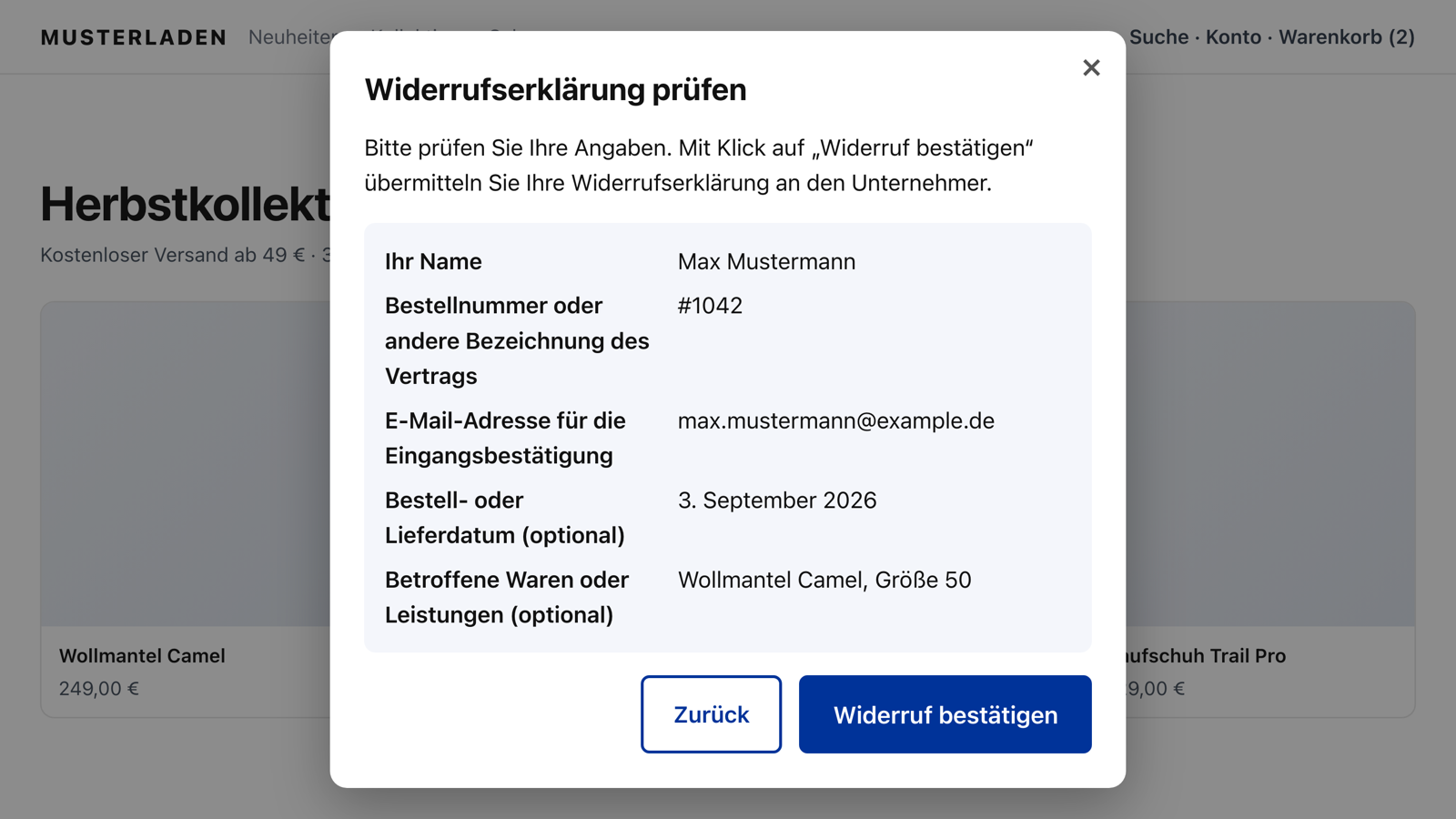 Zweiter Schritt: prüfen und bestätigen