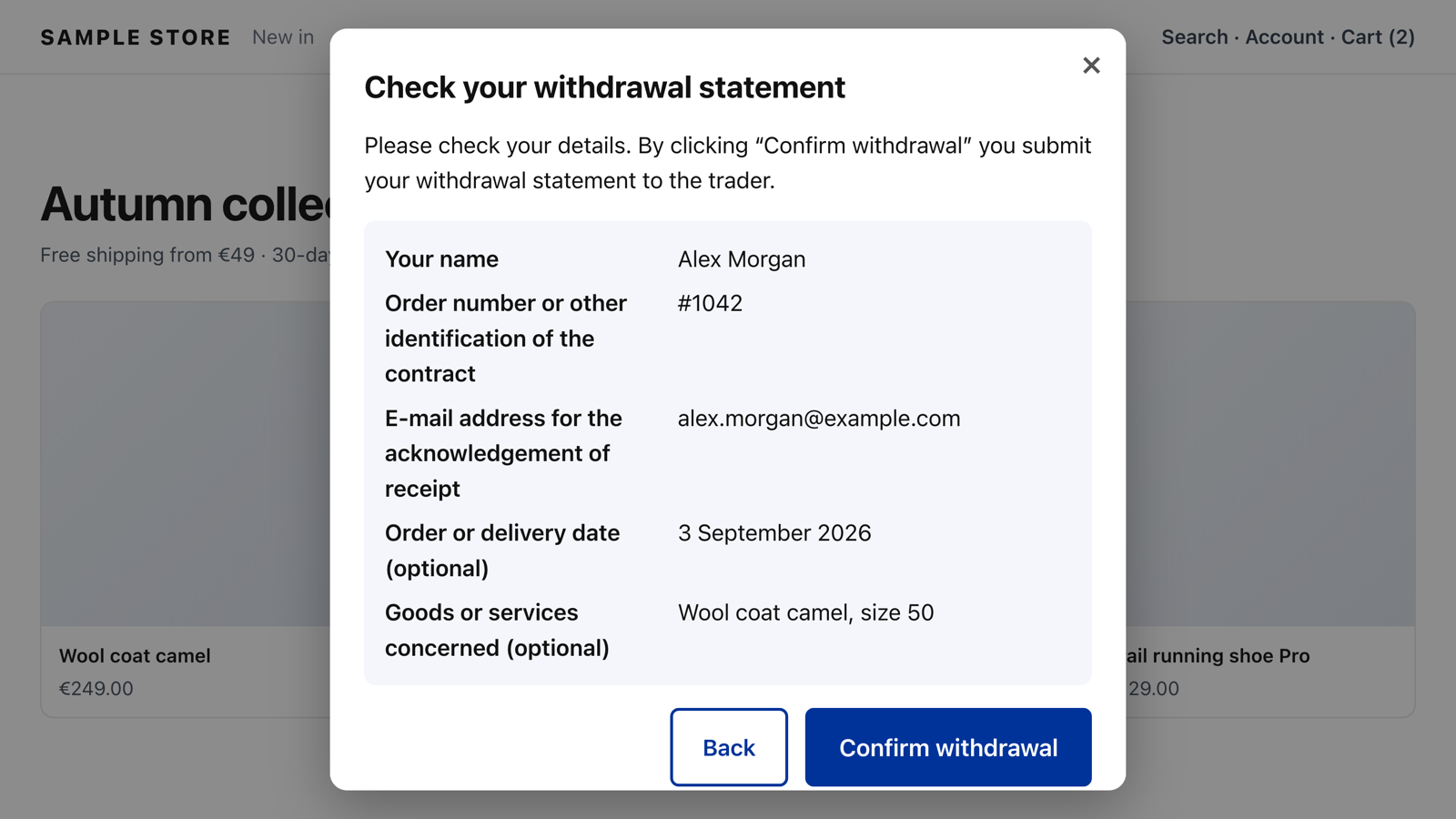 Second step: review and confirm