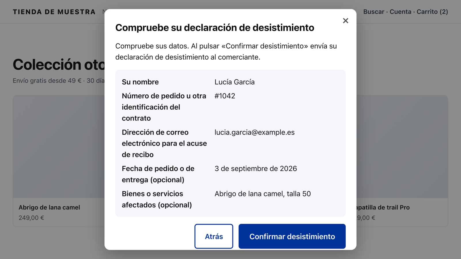 Segundo paso: revisar y confirmar